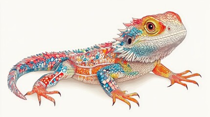 Obraz premium Whimsical Cottagecore Bearded Dragon Doodle Tattoo Design on White Background