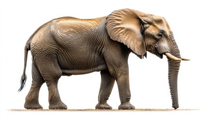 Fototapeta premium Majestic African Elephant in Hyperealistic High-Quality Image on White Background | Studio Photography Asset with Contrast and Lighting Detail