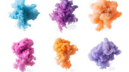 Colorful Smoke Explosions Captured Against a Clean White Background Generative AI