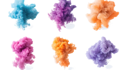 Colorful Smoke Explosions Captured Against a Clean White Background Generative AI
