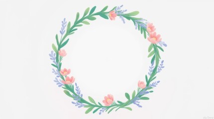 A circular frame adorned with delicate hand-drawn flowers and vines gently wrapping around its edges.