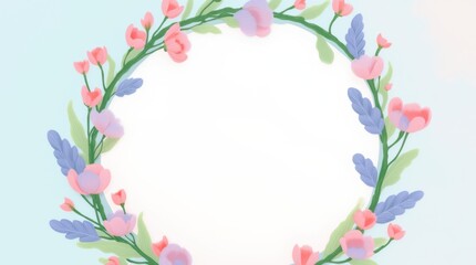 A circular frame adorned with delicate hand-drawn flowers and vines gently wrapping around its edges.