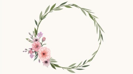A circular frame adorned with delicate hand-drawn flowers and vines gently wrapping around its edges.