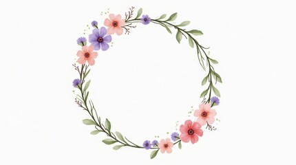 A circular frame adorned with delicate hand-drawn flowers and vines gently wrapping around its edges.