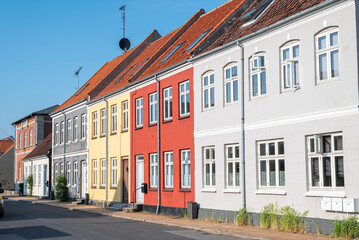 Beautiful street of town of Rudkobing on island of Langeland in Denmark