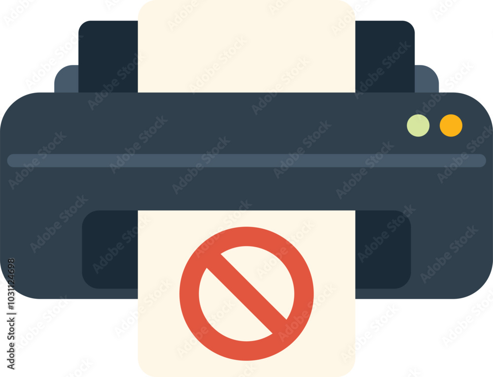 Aufkleber printer is printing a document with a red forbidden symbol on it