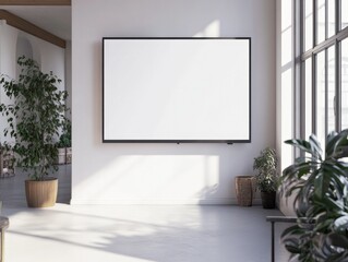 TV Mockup on White Wall in Spacious Modern Living Area