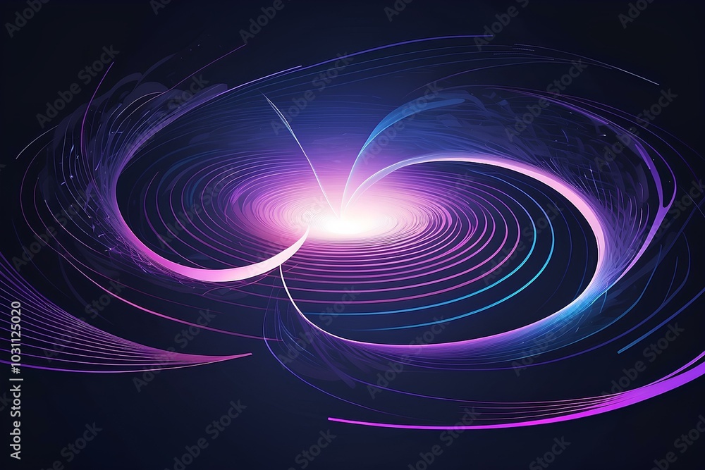 Poster glowing neon swirl with a dark background in a mesmerizing abstract pattern of energy and motion