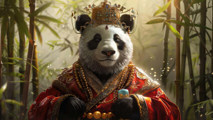 Royal panda in ornate traditional robes holding a scroll