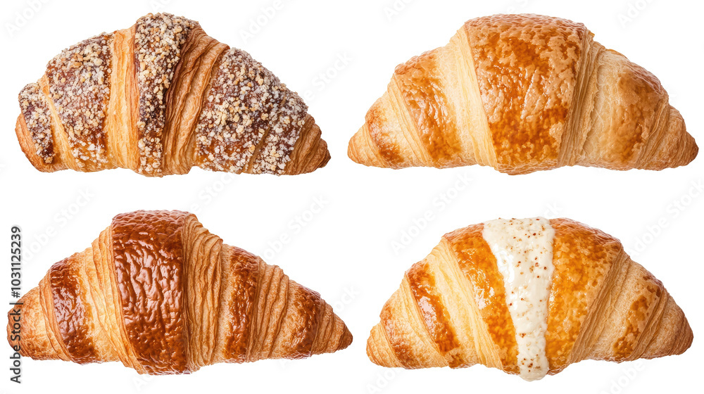 Poster delightful collection of assorted croissants on a white background generative ai