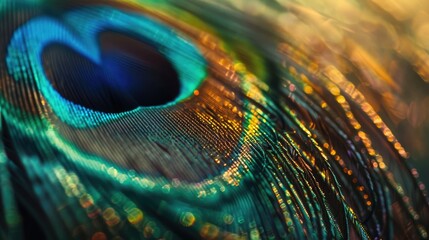 Naklejka premium Closeup of peacock feather iridescence