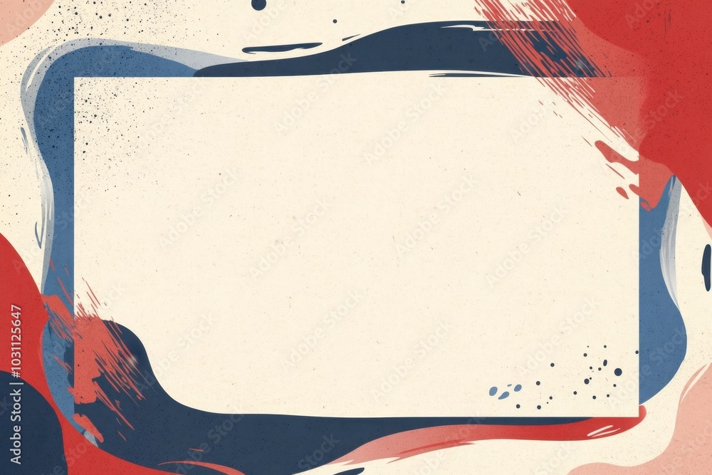 Poster red, white, and blue rectangular frame on a cream-colored background presentation design with copy s