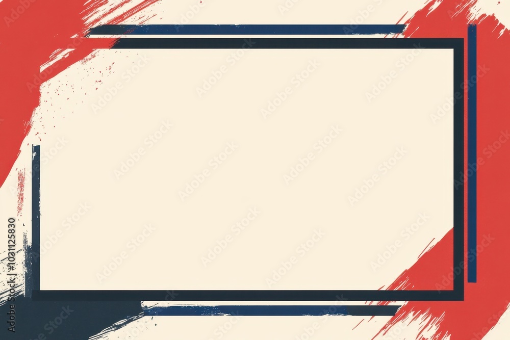 Poster red, white, and blue rectangular frame on a cream background with a blank center for text frame in r