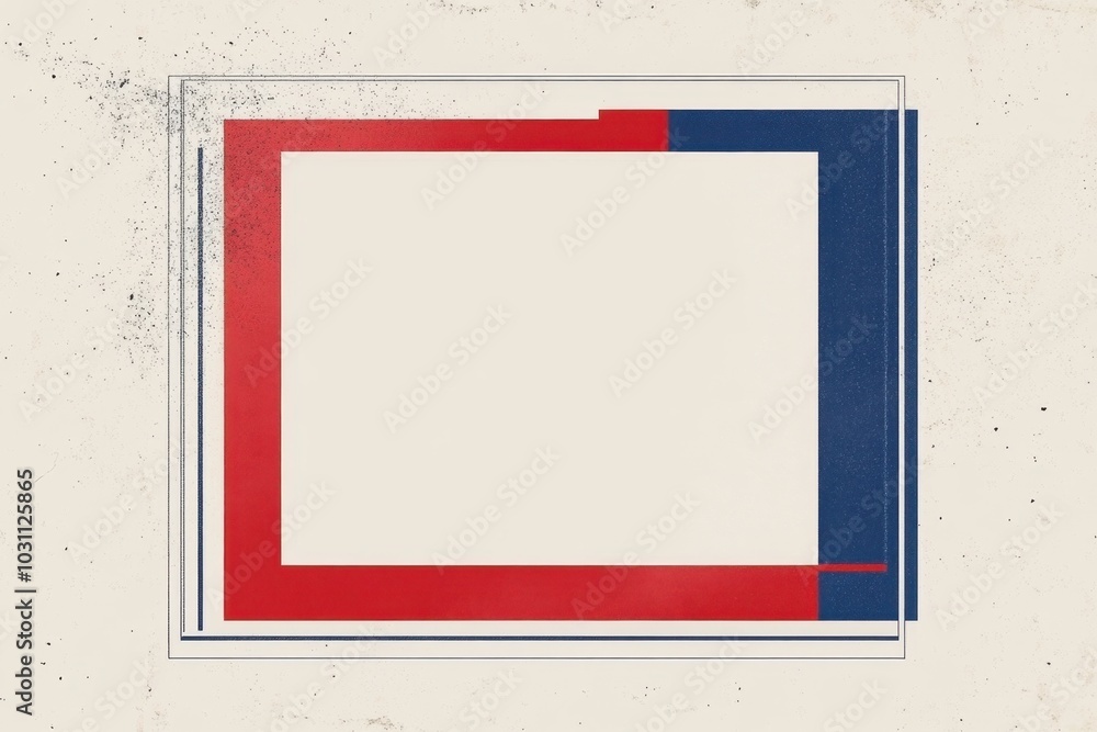Poster red, white, and blue rectangular frame on a light background presentation design generative ai