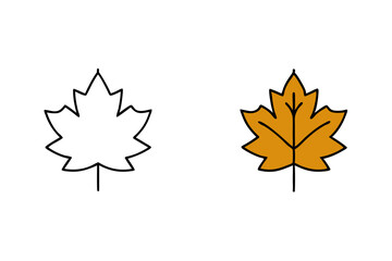 Set of Cute autumn maple leaf colored and outline line art logo vector icon.