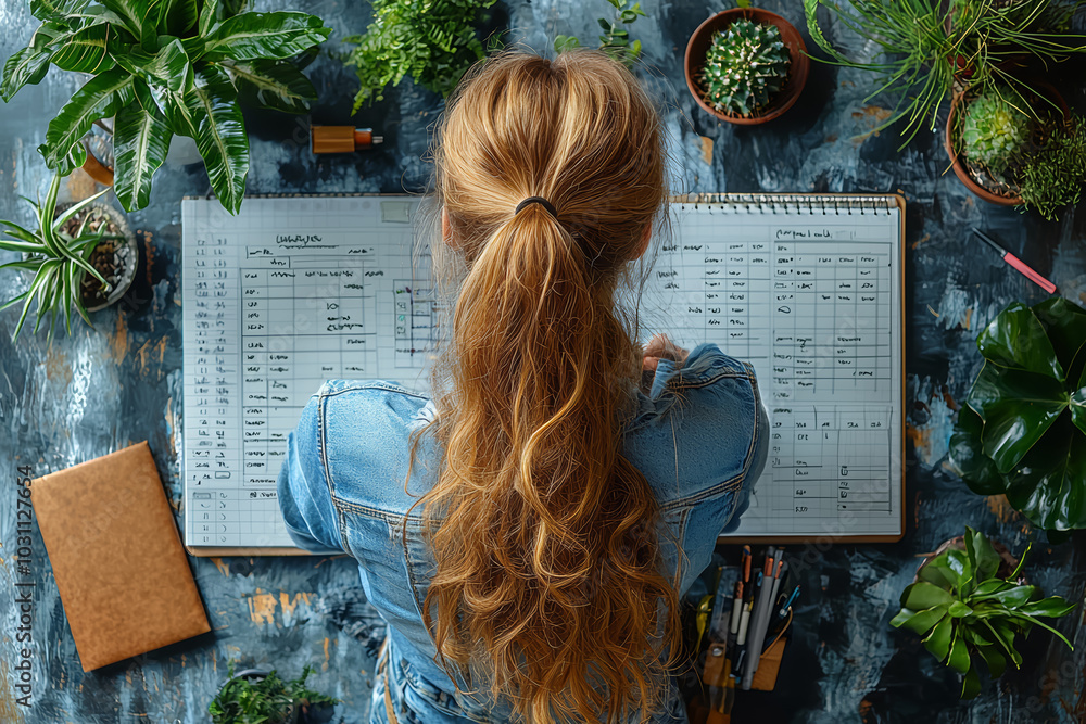 Poster a person using productivity apps to manage their to-do list and keep track of deadlines while workin