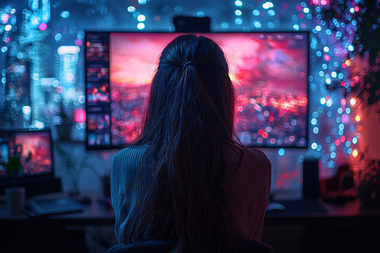 A person attending a virtual conference from their home, demonstrating how technology enables participation in professional events remotely. Concept of professional development.