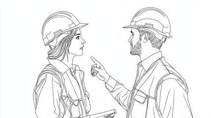 Fototapeta premium Construction Engineers Discussing Project Plans at Worksite