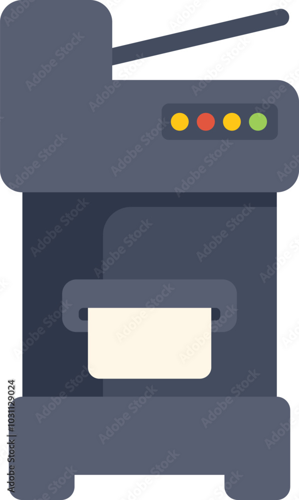 Poster modern multifunction printer printing a blank sheet of paper, emphasizing concepts such as office wo