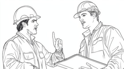 Construction Workers Discussing Blueprint and Plans on Construction Site