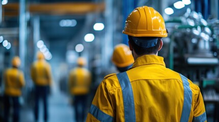 Hardworking Construction Worker in Industrial Workplace Wearing Protective Gear