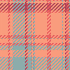 Slim textile background tartan, multicolor check vector texture. Antique seamless plaid fabric pattern in red and pastel colors.