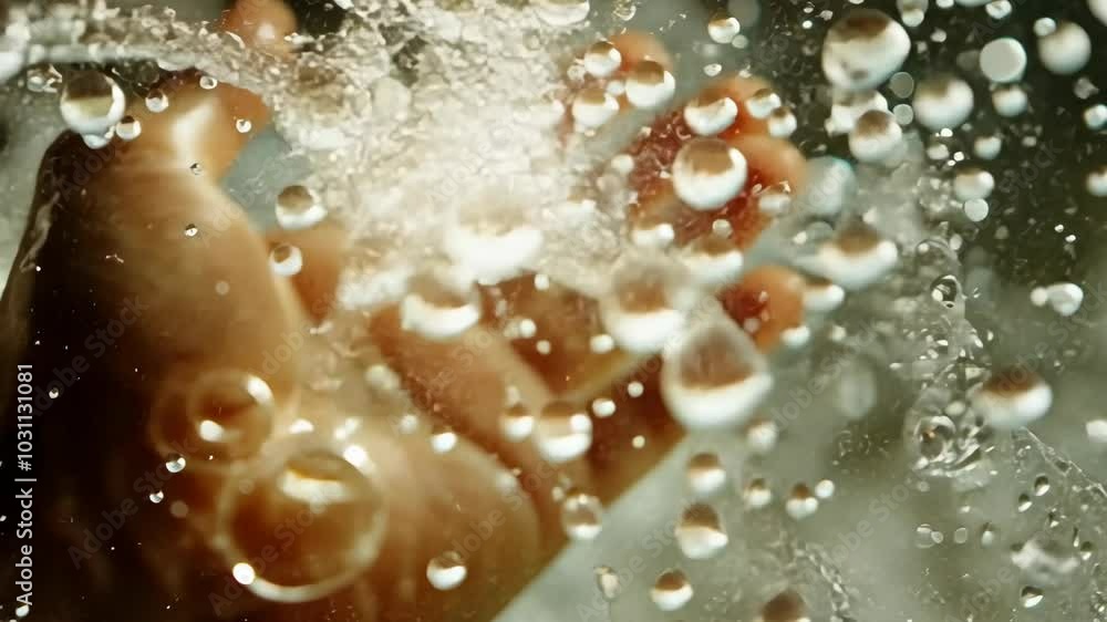 Poster a hand submerged in water, creating a beautiful display of bubbles and droplets