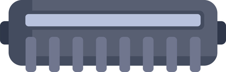 Blue harmonica is lying horizontally showing its metallic side and mouthpiece ready to be played