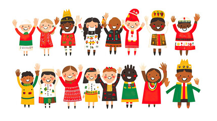 Joyful Multicultural People Waving on White Background Generative AI