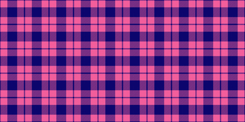Complexity check vector pattern, king background fabric texture. Seasonal plaid tartan textile seamless in indigo and pink colors.
