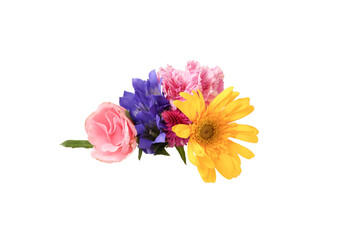 白背景の様々な花のブーケ