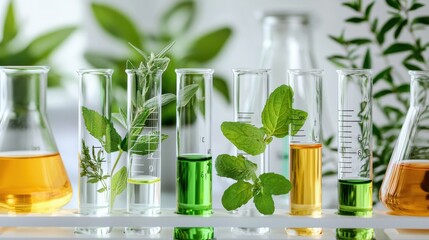 Scientific research with plants and laboratory equipment in a natural environment