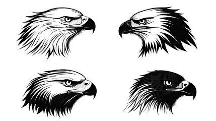 Set of Black and White Eagle Head Vectors Isolated on White Background Generative AI