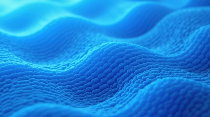 Obraz premium A three-dimensional render of a blue wavy pattern, showcasing fluid shapes and gradients that create a sense of depth and movement.