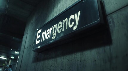 Obraz premium Illuminated Emergency Exit Sign in Dark Subway Tunnel, Safety and Guidance in Urban Environments