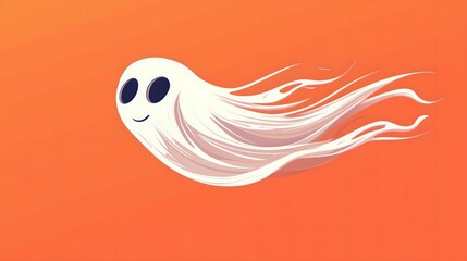 Obraz premium A whimsical, cartoon ghost with a surprised expression floats against a bold orange background, bringing a playful twist to the traditionally spooky figure