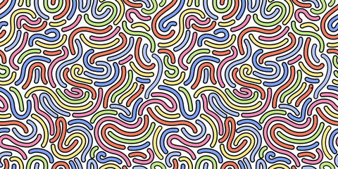 Vibrant and dynamic seamless memphis pattern with swirling loops and curved lines.Wavy and swirled brush strokes. Thick and bold texture curved lines.	  Simple and childish scribble pattern design.