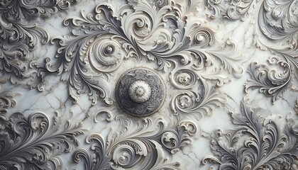 ivory marble texture with vintage floral pattern