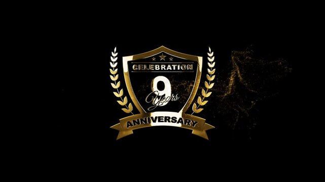 9th Anniversary, Royal Happy Anniversary Logo Animation, Happy 9th Anniversary, Celebration 9 Years Anniversary, Celebrate 9th Anniversary, Gold Particles 9th Anniversary Video