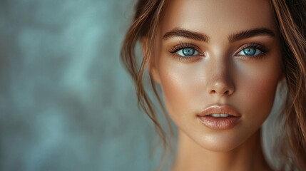 Fototapeta premium Elegant and Radiant Female Portrait with Alluring Gaze and Flawless Skin
