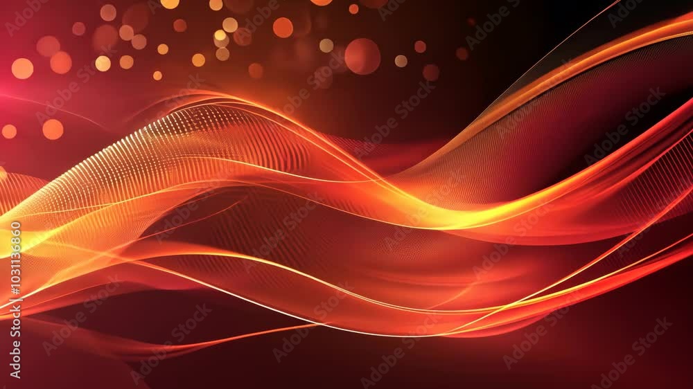 Poster abstract red and orange waves with glowing bokeh