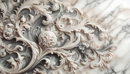 ivory marble texture with vintage floral pattern