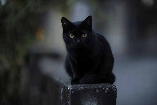 silhouette of a black cat on a wall at night 