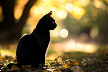 silhouette of a cat with gold backlighting 