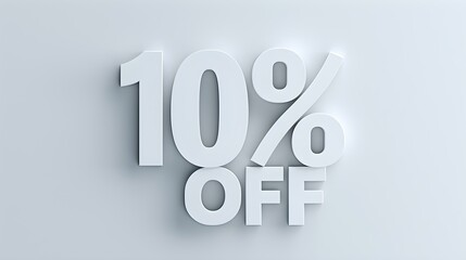 White '10% OFF' Promotional Sign on a White Background with Copy Space