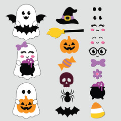 Make multiple cute ghost, Template, Custom Helloween cute ghost set, Halloween, cute ghost