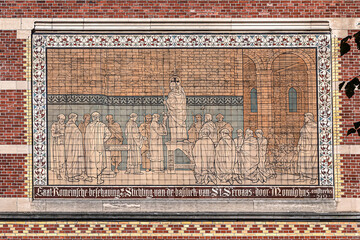 Side of the Rijksmuseum building (1885), seen from the Ruysdaelkade. Amsterdam Rijksmuseum holds many masterpiece paintings of Dutch and world art. Amsterdam, the Netherlands.