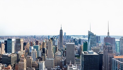New York City skyline isolated on a white background, showcasing Manhattan skyscrapers