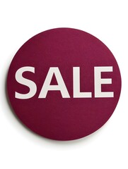 White 'SALE' Text on a Burgundy Round Paper Note. White Background 