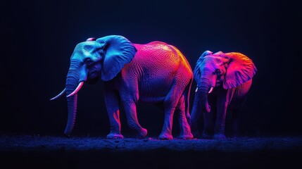Radiant African Elephant in Cosmic Holography Style - Vibrant Neon Wildlife Photography with Modern Gradient Aesthetic